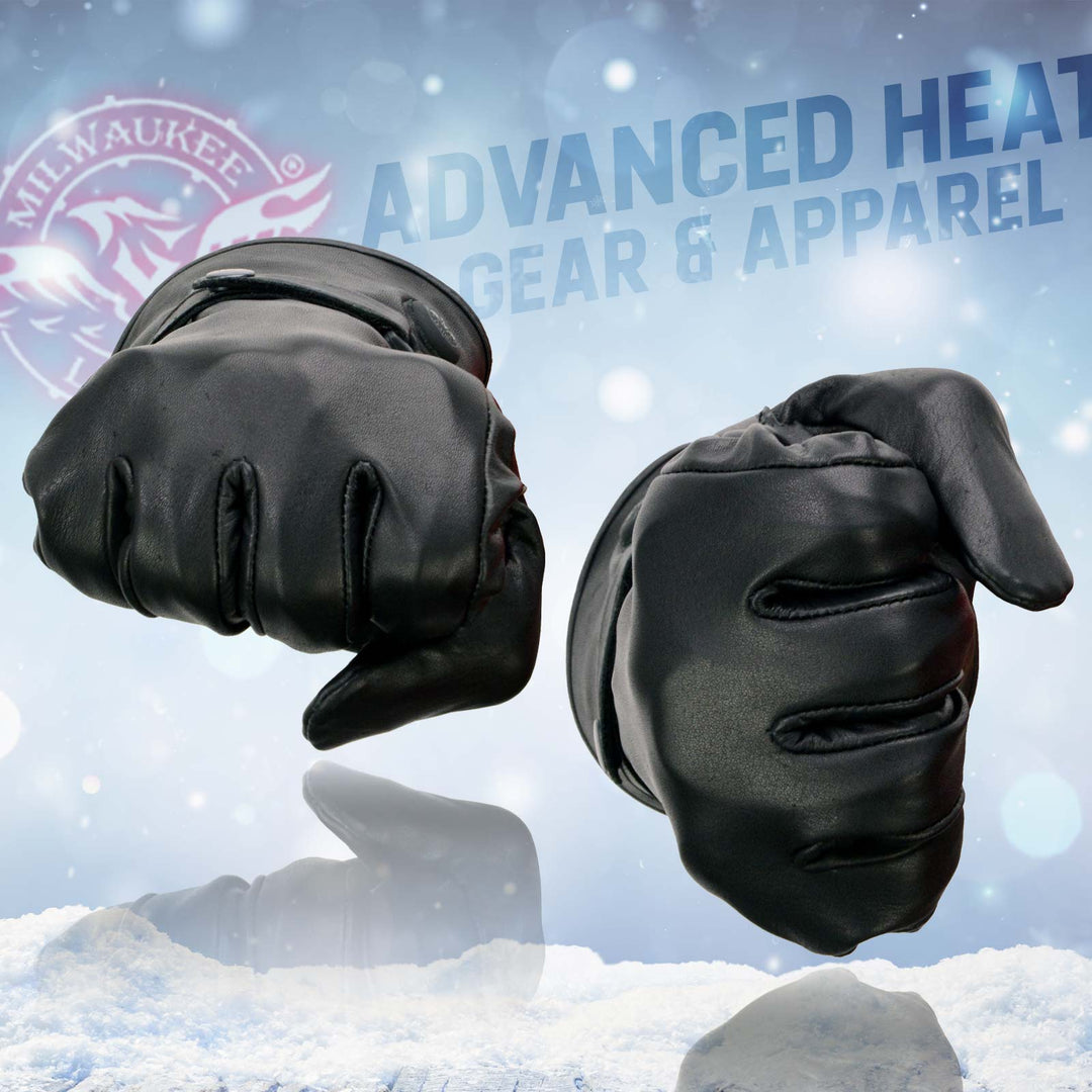 Milwaukee Leather MG7519SET Men’s Black Leather Heated Winter Gloves for Motorcycle Ski Hiking &amp; i-Touch