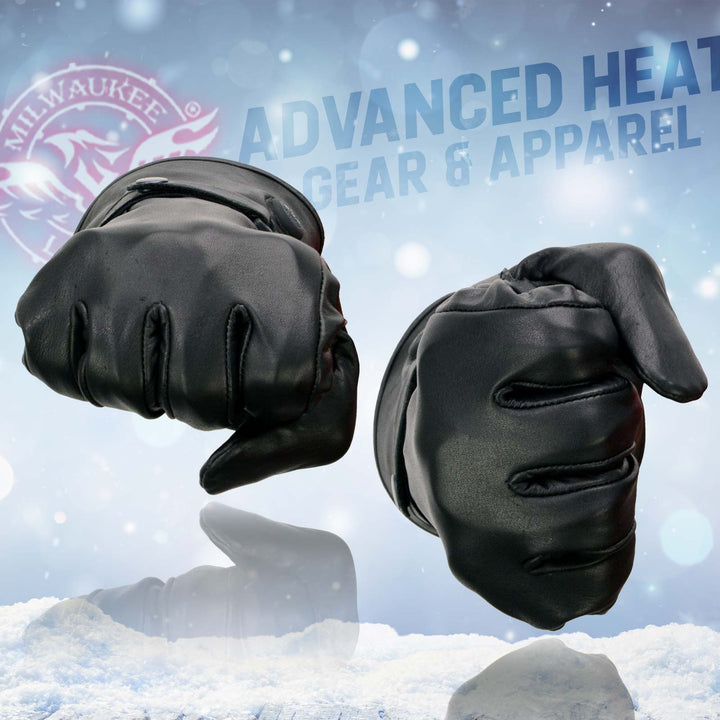 Milwaukee Leather MG7519SET Men’s Black Leather Heated Winter Gloves for Motorcycle Ski Hiking &amp; i-Touch