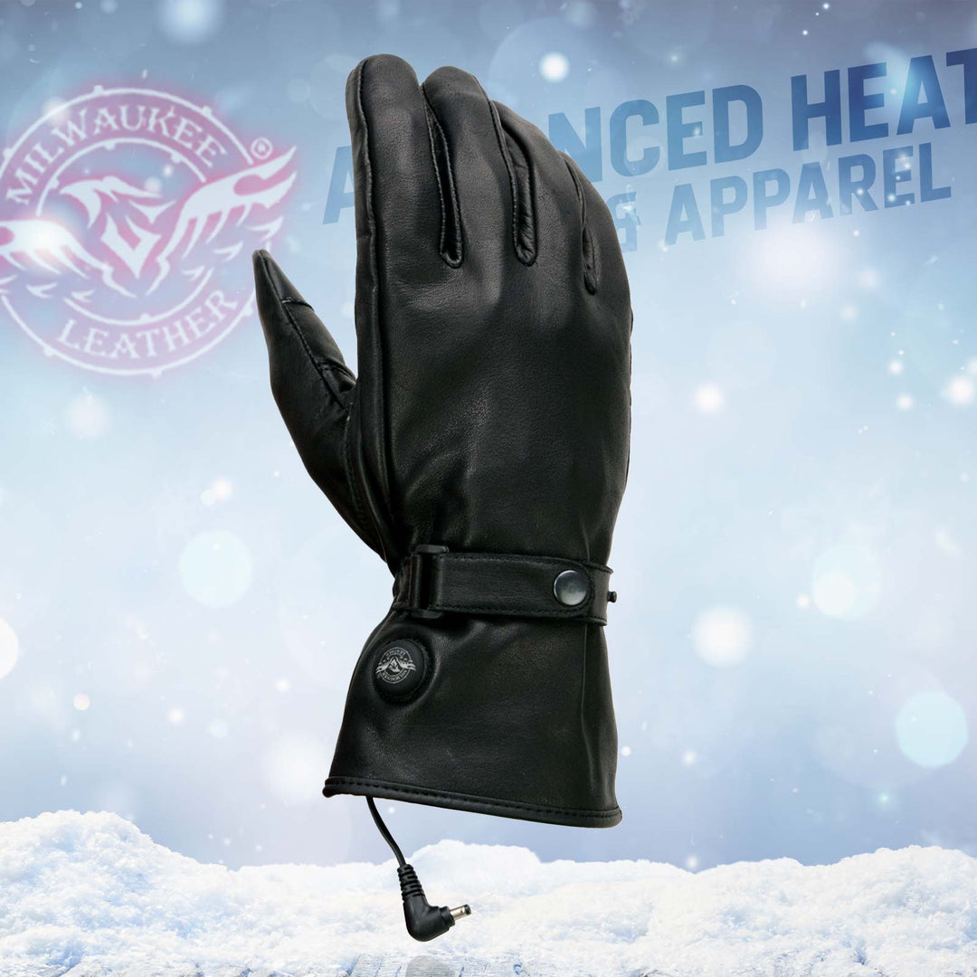 Milwaukee Leather MG7519SET Men’s Black Leather Heated Winter Gloves for Motorcycle Ski Hiking &amp; i-Touch