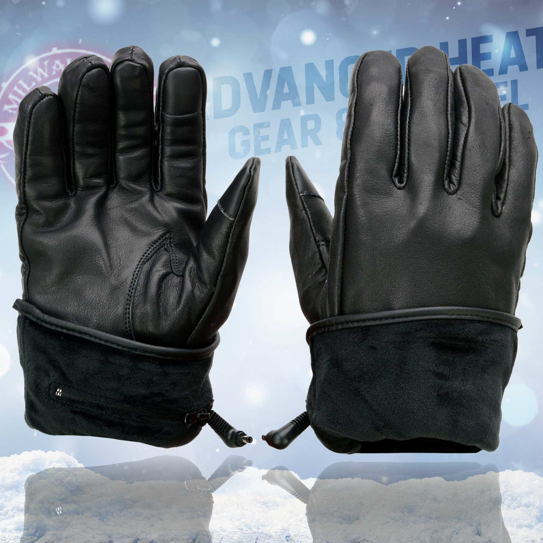 Milwaukee Leather MG7519SET Men’s Black Leather Heated Winter Gloves for Motorcycle Ski Hiking &amp; i-Touch