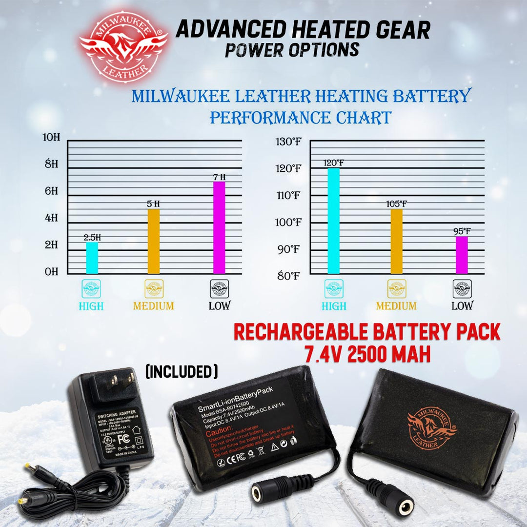 Milwaukee Leather MG7519SET Men’s Black Leather Heated Winter Gloves for Motorcycle Ski Hiking &amp; i-Touch