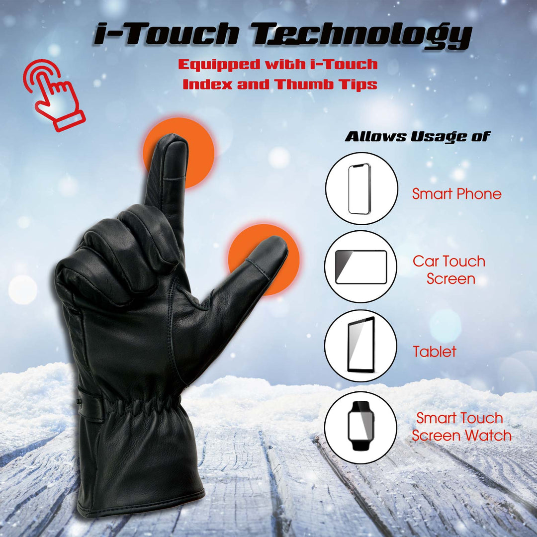 Milwaukee Leather MG7519SET Men’s Black Leather Heated Winter Gloves for Motorcycle Ski Hiking &amp; i-Touch