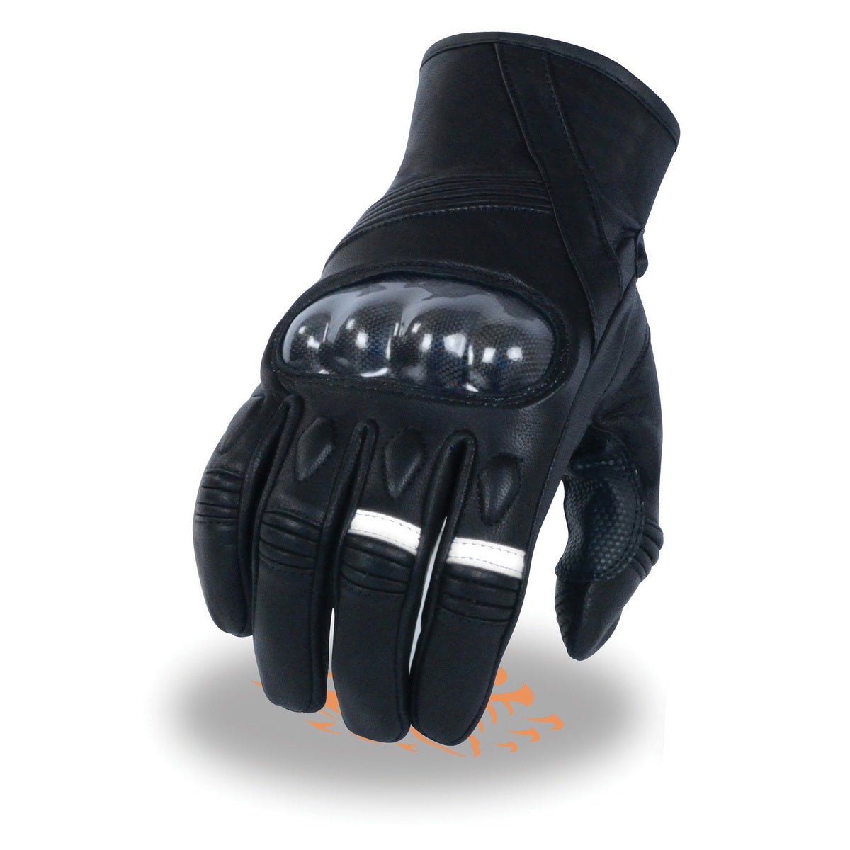 Milwaukee Leather MG7540 Men's Black Leather Protective Knuckle Racer Motorcycle Gloves W/ Elasticized Reflective Fingers