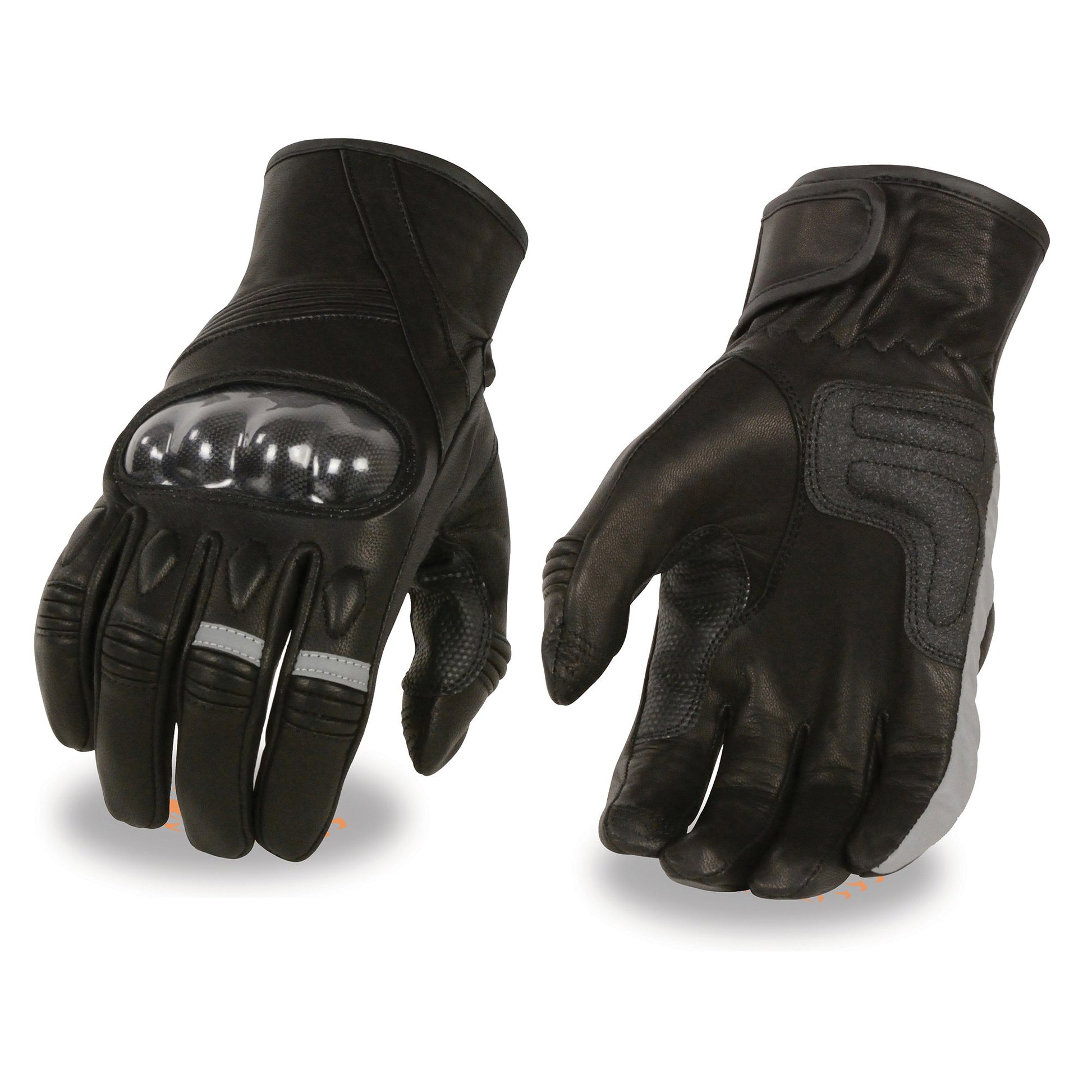 Milwaukee Leather MG7540 Men's Black Leather Protective Knuckle Racer Motorcycle Gloves W/ Elasticized Reflective Fingers