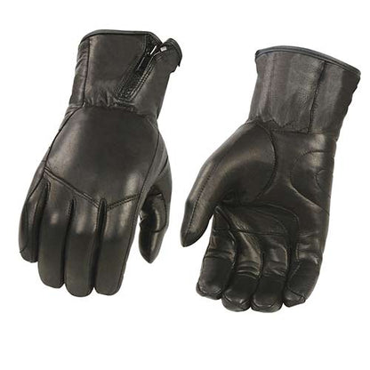 Milwaukee Leather MG7575 Men's Black Premium Leather Long Wrist Gloves with Zipper Top