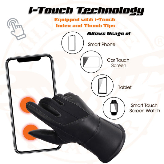 Milwaukee Leather MG7701 Women's Deer Skin Leather Insulated Gauntlet Gloves w/ i-Touch/Wiper Blade/Reflective Piping