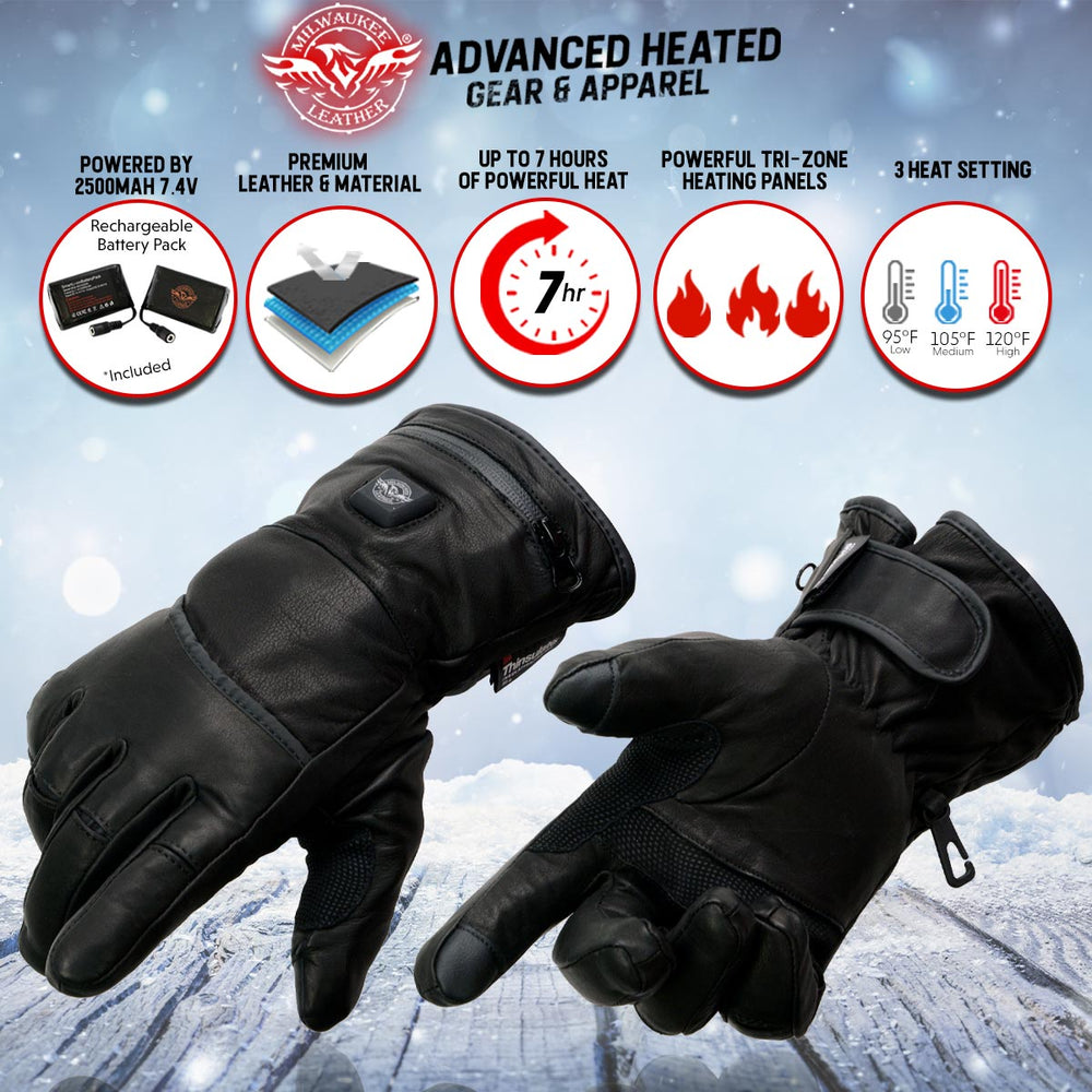 Milwaukee Leather MG7713SET Women's Heated Black Leather Winter Gloves -Wire Harness and i-Touch