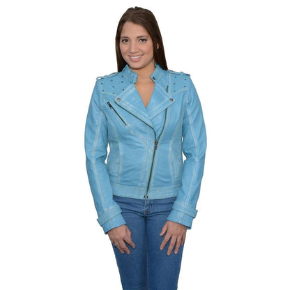 Milwaukee Leather Women's Maiden Aqua Premium Sheepskin Motorcycle Fashion Leather Jacket with Studs SFL2840