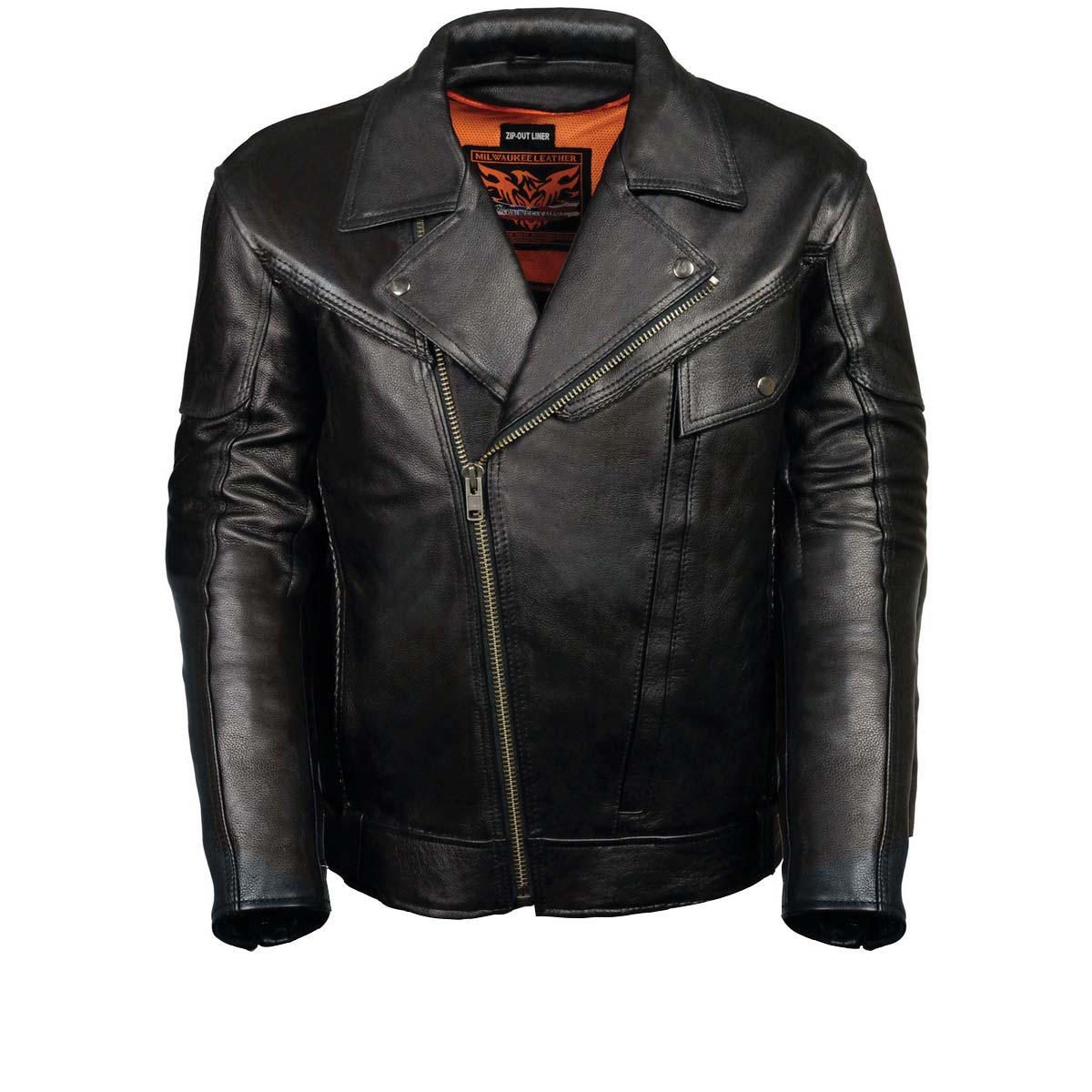 Leather King ML1077 Men’s Black Braided Leather Motorcycle Jacket with Utility Pockets