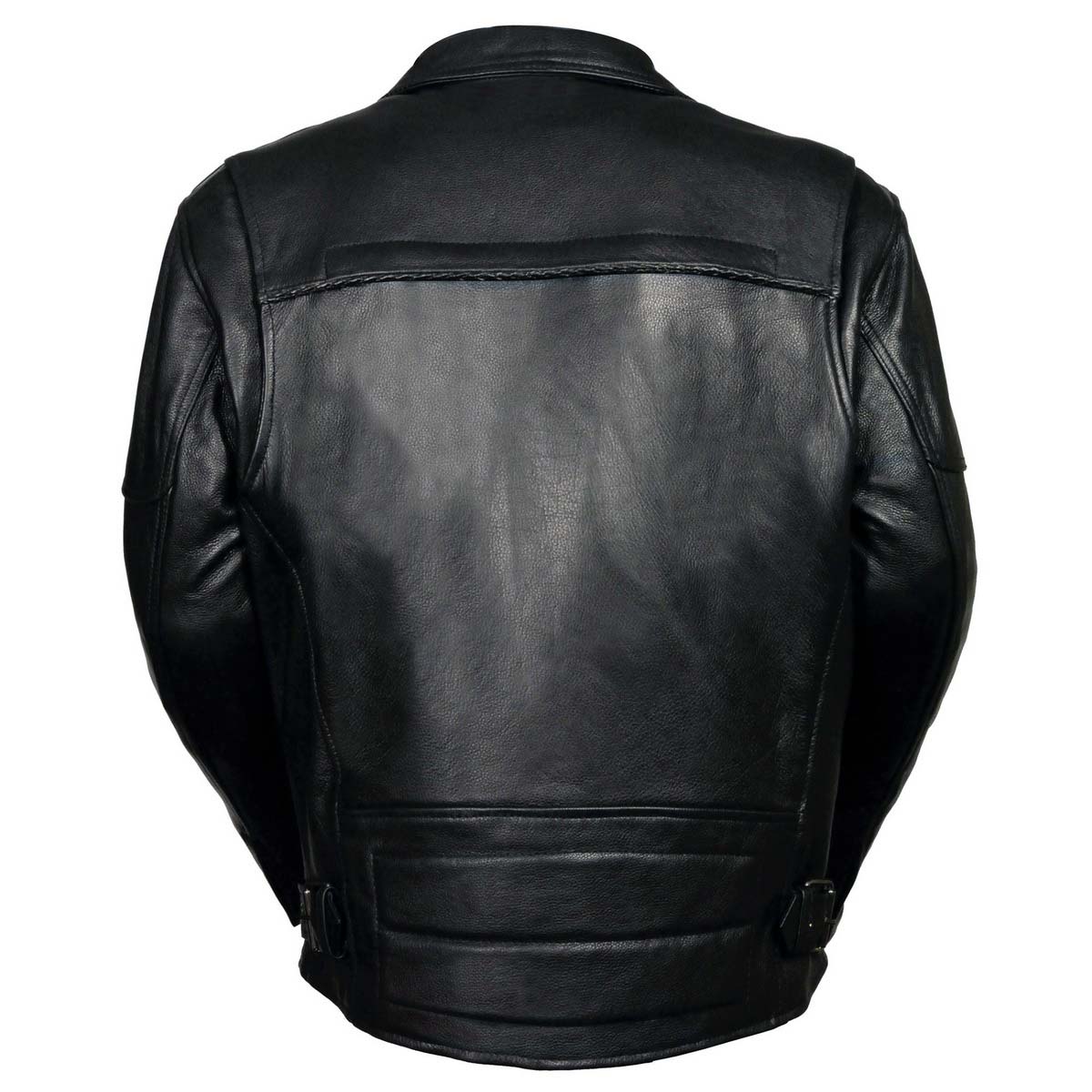 Leather King ML1077 Men’s Black Braided Leather Motorcycle Jacket with Utility Pockets