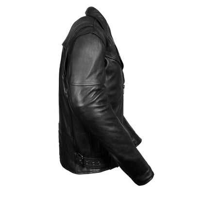 Leather King ML1077 Men’s Black Braided Leather Motorcycle Jacket with Utility Pockets