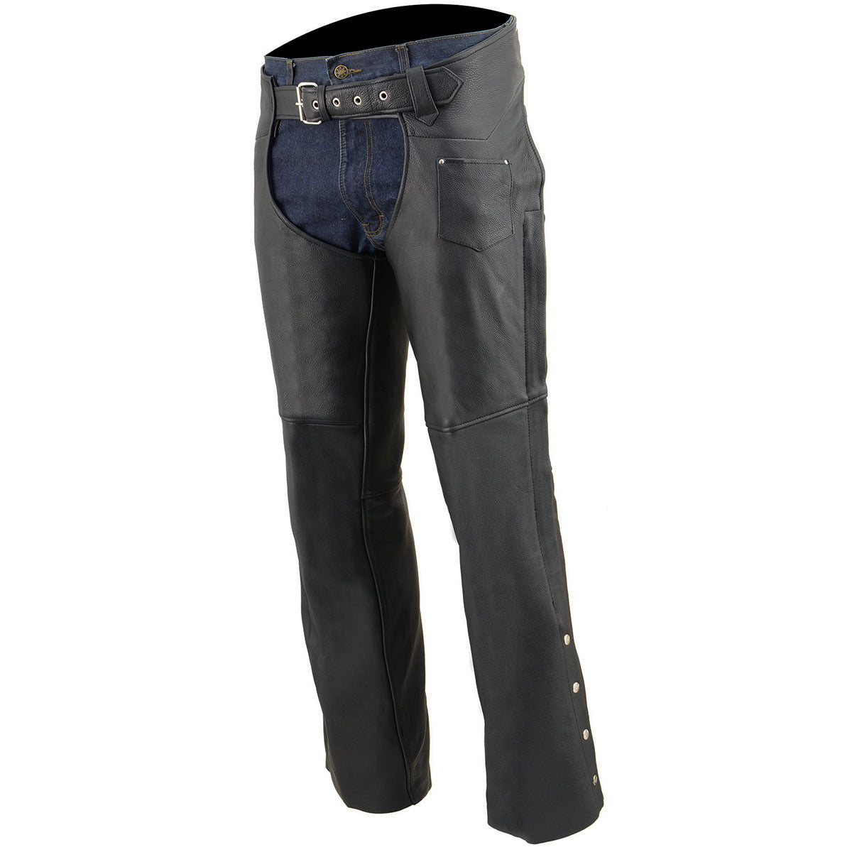 Milwaukee Leather Chaps for Men's Black Naked Soft Leather Fully Lined - Front Coin Pocket Motorcycle Chap - ML1115