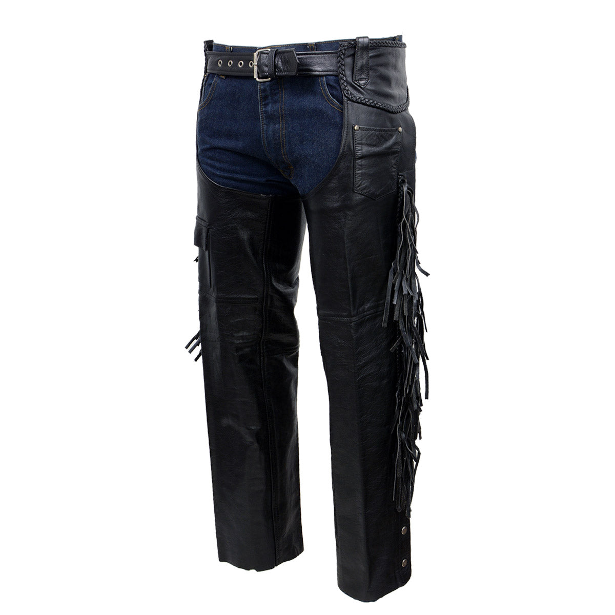 Milwaukee Leather ML1121N Men's Black Classic 'Braided' Fringed Motorcycle Leather Chaps