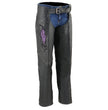 Milwaukee Leather Women's Classic Black Premium Leather Motorcycle Chaps w/ Purple Wing Embroidery-ML1179