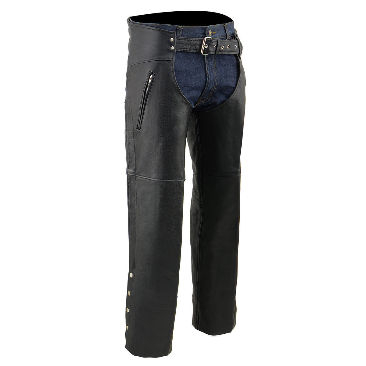 Milwaukee Leather Chaps for Men's Black Naked Leather - Thigh Pocket with Zipper Mesh Lined Motorcycle Chap- ML1190