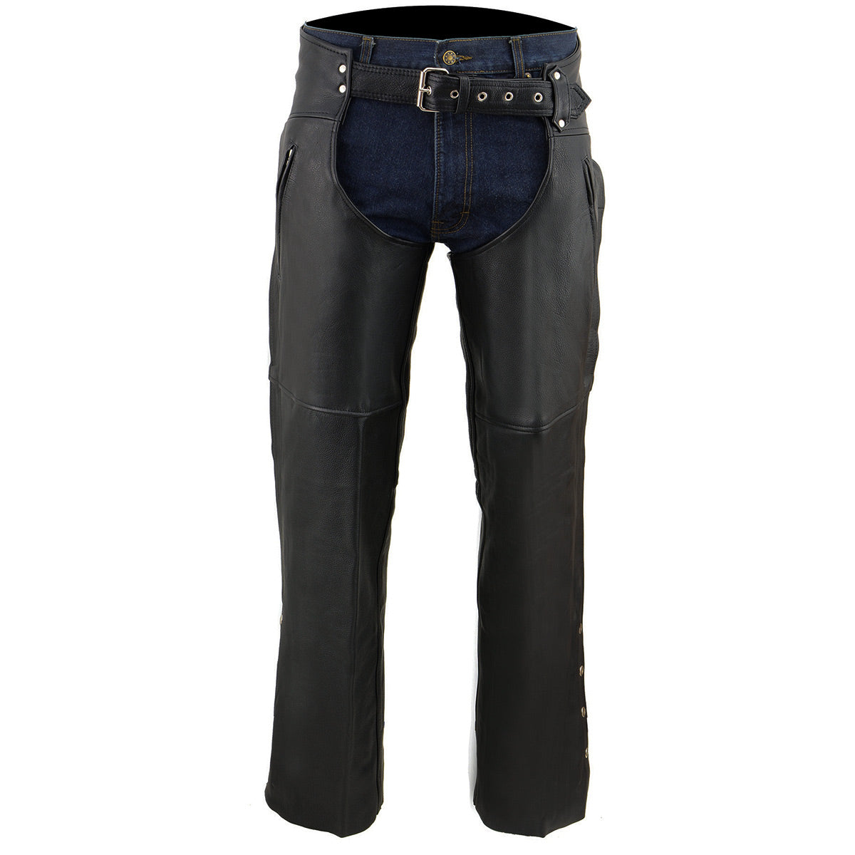 Milwaukee Leather Chaps for Men's Black Naked Leather - Thigh Pocket with Zipper Mesh Lined Motorcycle Chap- ML1190