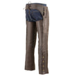 Milwaukee Leather Men's Retro Brown Premium Leather Motorcycle Rider Chaps w/ Snap Out Thermal Liner/ 4-Pockets-ML1191RT