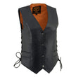 Milwaukee Leather ML1254 Women's Black Premium Leather Side Lace Motorcycle Rider Vest w/ Milwaukee Leather Logo Snaps Closure