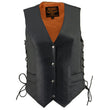 Milwaukee Leather ML1254 Women's Black Premium Leather Side Lace Motorcycle Rider Vest w/ Milwaukee Leather Logo Snaps Closure