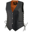 Milwaukee Leather ML1254 Women's Black Premium Leather Side Lace Motorcycle Rider Vest w/ Milwaukee Leather Logo Snaps Closure