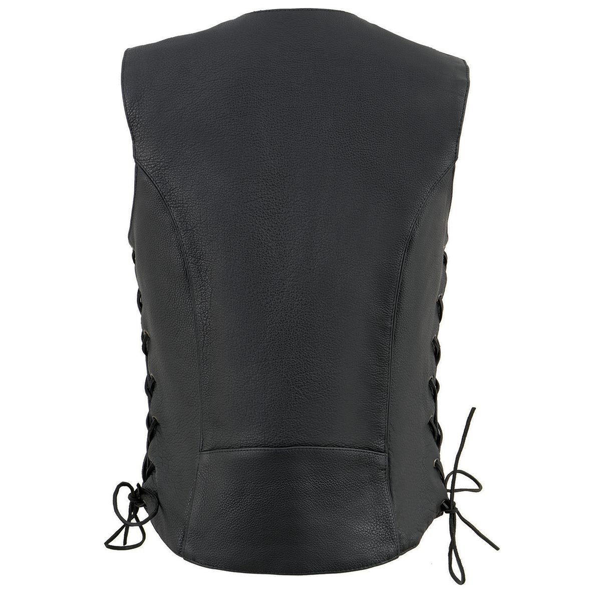 Milwaukee Leather ML1296 Women's Black Leather Side Lace Motorcycle Rider Vest- Reflective Piping and Black Skulls