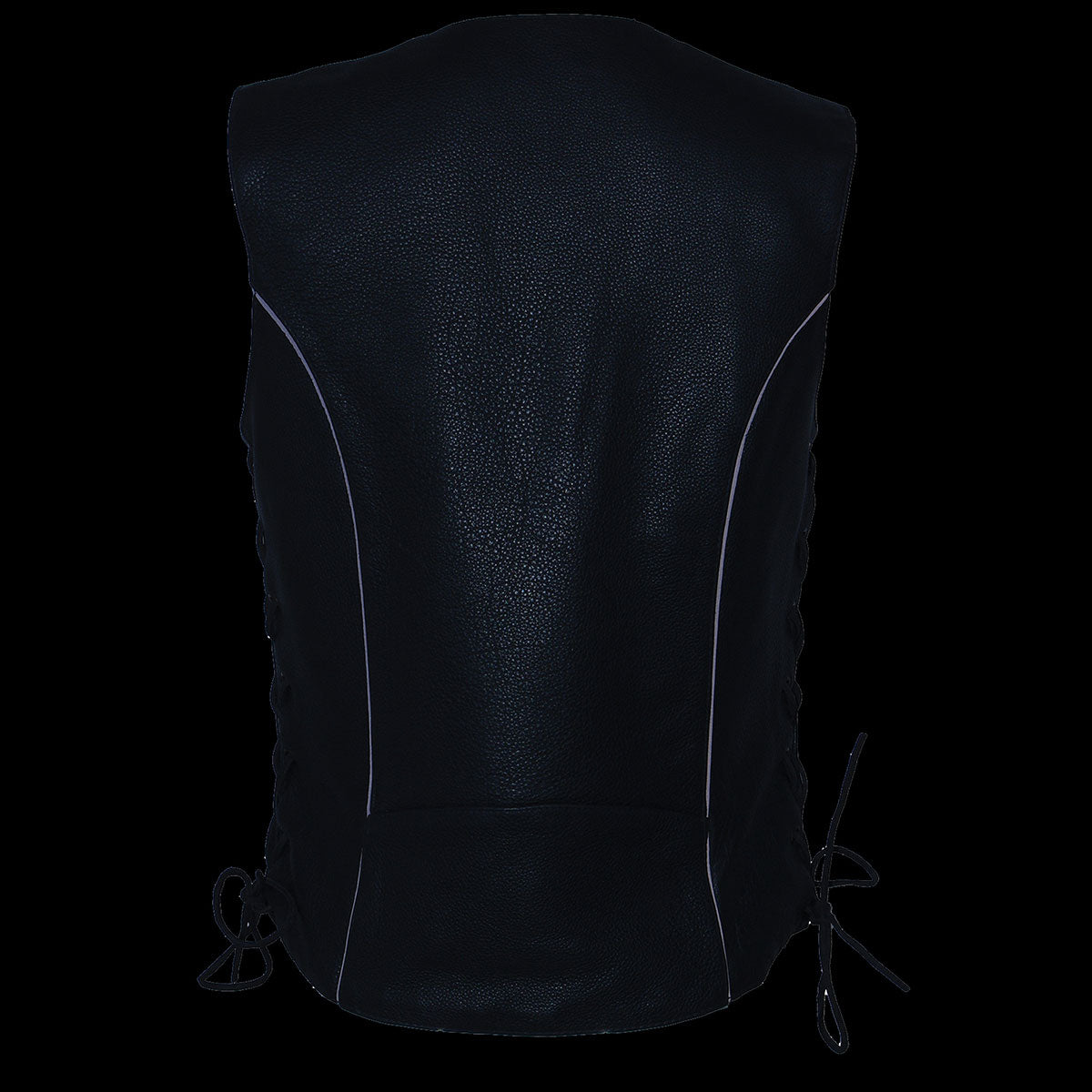 Milwaukee Leather ML1296 Women's Black Leather Side Laced Motorcycle Vest w/ Reflective Tribal