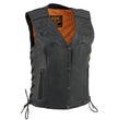 Milwaukee Leather ML1296 Women's Black Leather Side Laced Motorcycle Vest w/ Reflective Tribal