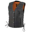 Milwaukee Leather ML1296 Women's Black Leather Side Laced Motorcycle Vest w/ Reflective Tribal