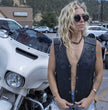 Milwaukee Leather ML1296 Women's Black Leather Side Laced Motorcycle Vest w/ Reflective Tribal