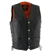 Milwaukee Leather ML1369 Men's Black Premium Leather Side Lace Motorcycle Rider Vest w/ Buffalo Nickel Snaps Closure