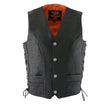 Milwaukee Leather ML1369 Men's Black Premium Leather Side Lace Motorcycle Rider Vest w/ Buffalo Nickel Snaps Closure