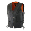 Milwaukee Leather ML1369 Men's Black Premium Leather Side Lace Motorcycle Rider Vest w/ Buffalo Nickel Snaps Closure