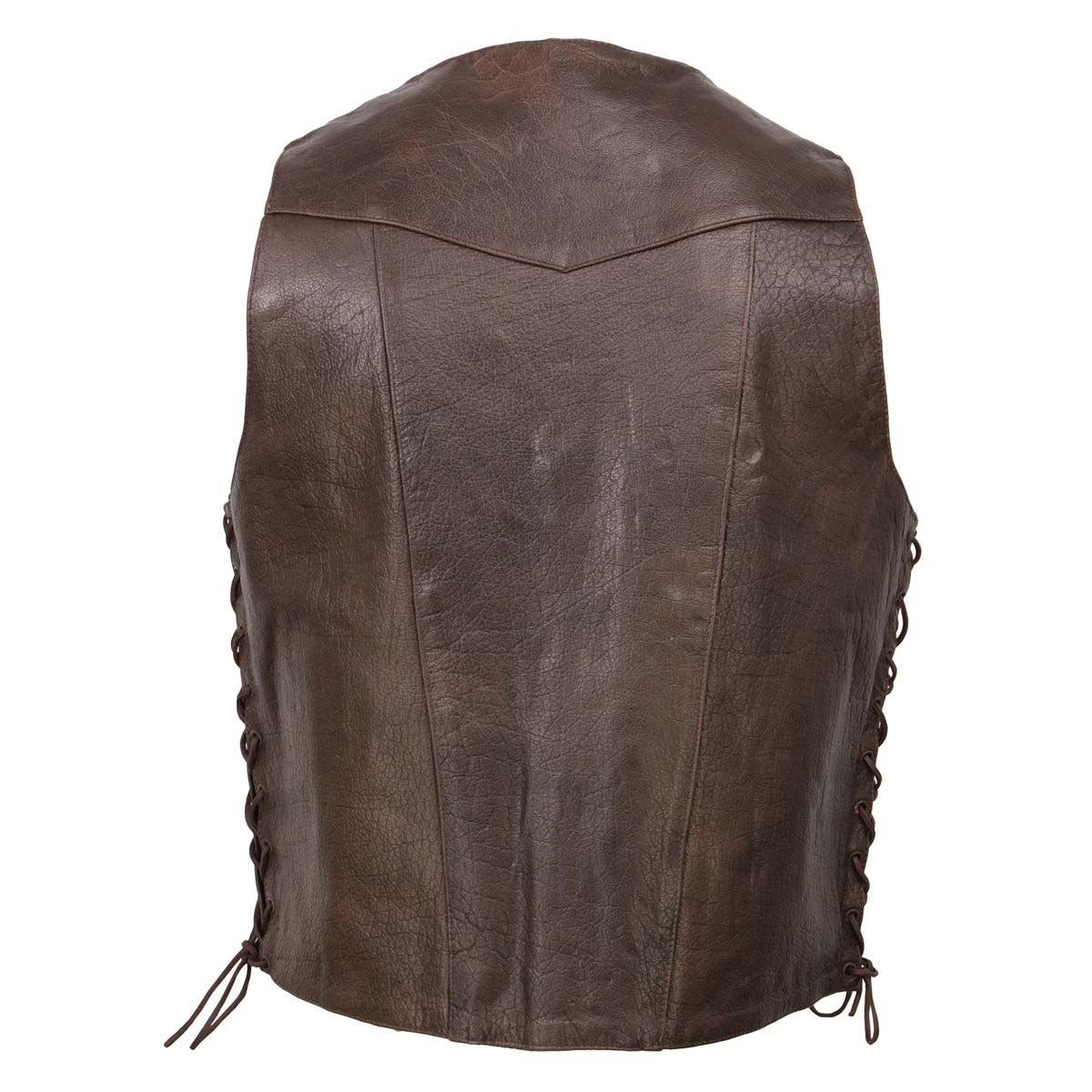 Milwaukee Leather ML1391RT Men's Retro Brown Leather Vest- 10 Pockets Side Lace 4-Snap V-Neck Motorcycle Rider Vest