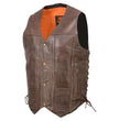 Milwaukee Leather ML1391RT Men's Retro Brown Leather Vest- 10 Pockets Side Lace 4-Snap V-Neck Motorcycle Rider Vest