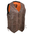 Milwaukee Leather ML1391RT Men's Retro Brown Leather Vest- 10 Pockets Side Lace 4-Snap V-Neck Motorcycle Rider Vest