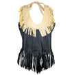 Genuine Leather ML1898 Ladies ‘Fringed’ Two Tone Black and Beige Leather Halter Top