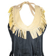Genuine Leather ML1898 Ladies ‘Fringed’ Two Tone Black and Beige Leather Halter Top