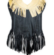 Genuine Leather ML1898 Ladies ‘Fringed’ Two Tone Black and Beige Leather Halter Top