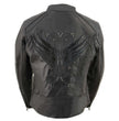 Milwaukee Leather ML1952 Women's Black 'Embroidered Wing and Stud Design' Leather Scooter Jacket