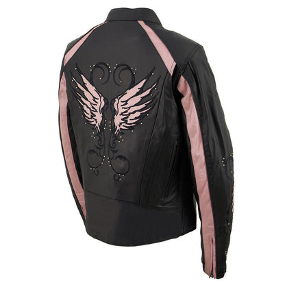 Milwaukee Leather X1952 Women's Black and Pink Embroidered and Stud Design Jacket