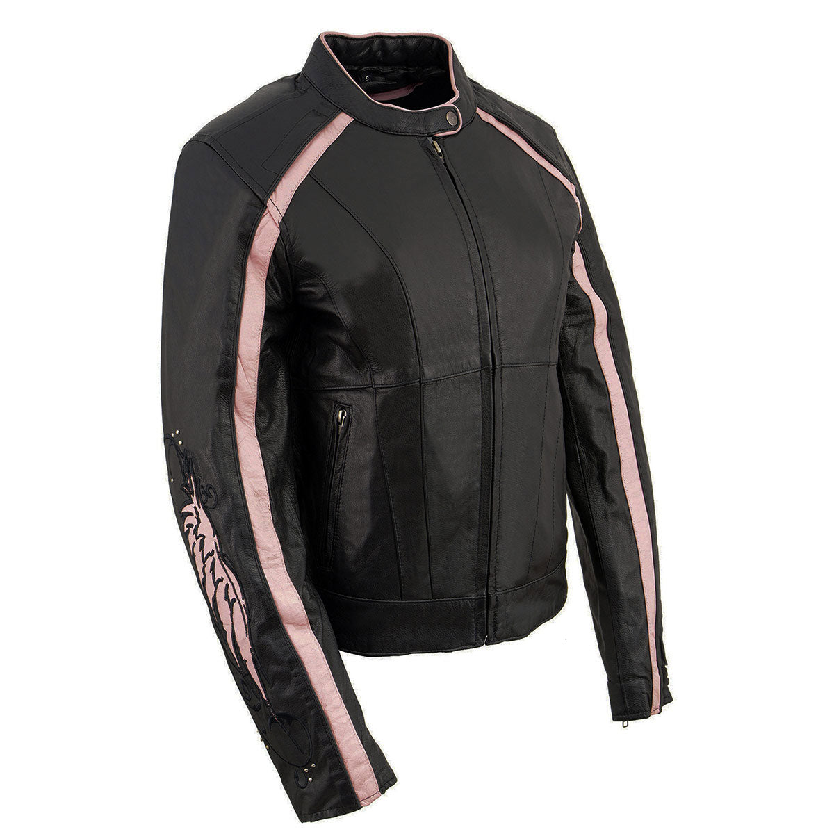 Milwaukee Leather X1952 Women's Black and Pink Embroidered and Stud Design Jacket