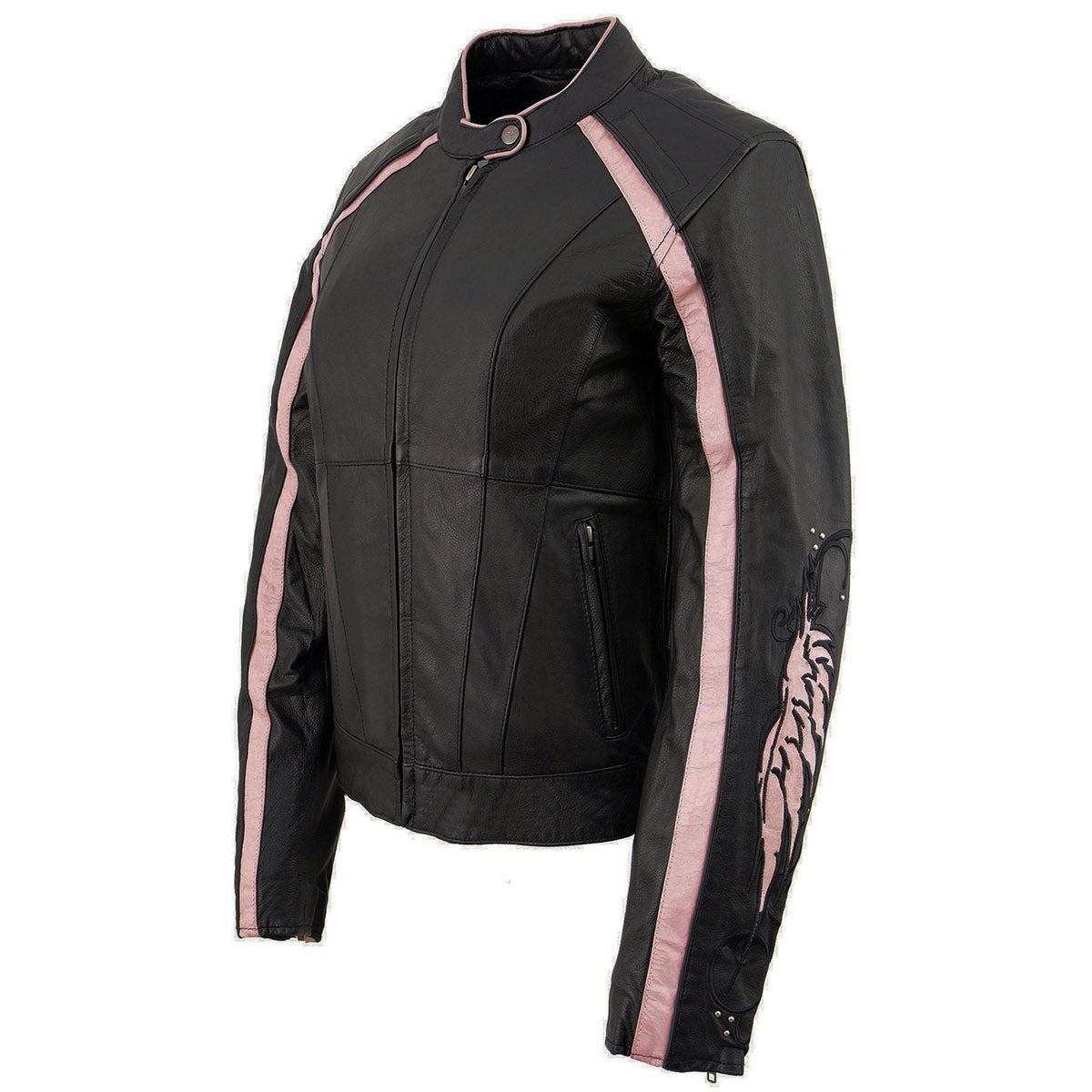 Milwaukee Leather X1952 Women's Black and Pink Embroidered and Stud Design Jacket