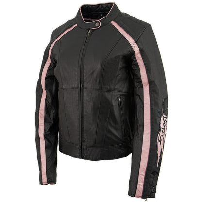 Milwaukee Leather X1952 Women's Black and Pink Embroidered and Stud Design Jacket