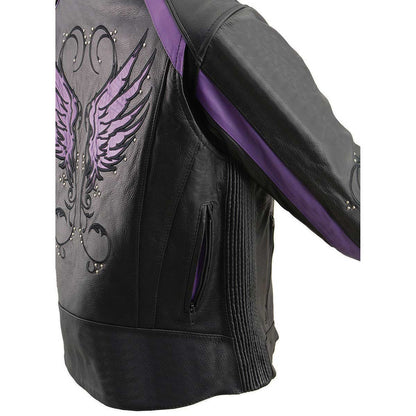 Milwaukee Leather ML1952 Women's Black and Purple Embroidered and Stud Design Scooter Jacket