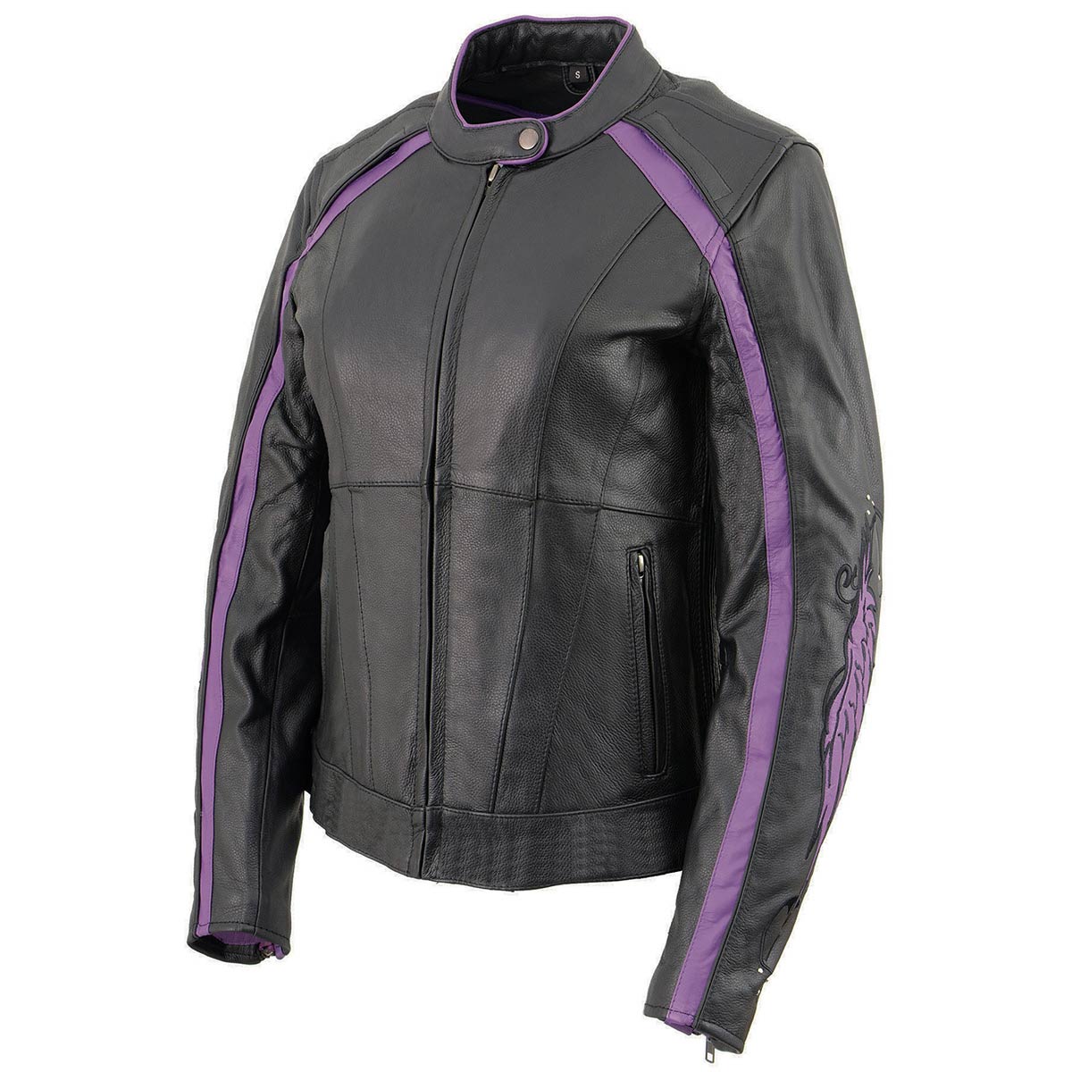 Milwaukee Leather X1952 Women's Black and Purple Embroidered and Stud Design Jacket