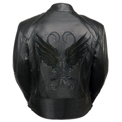 Milwaukee Leather X1952 Women's Embroidered Wing and Stud Design Black Leather Scooter Jacket