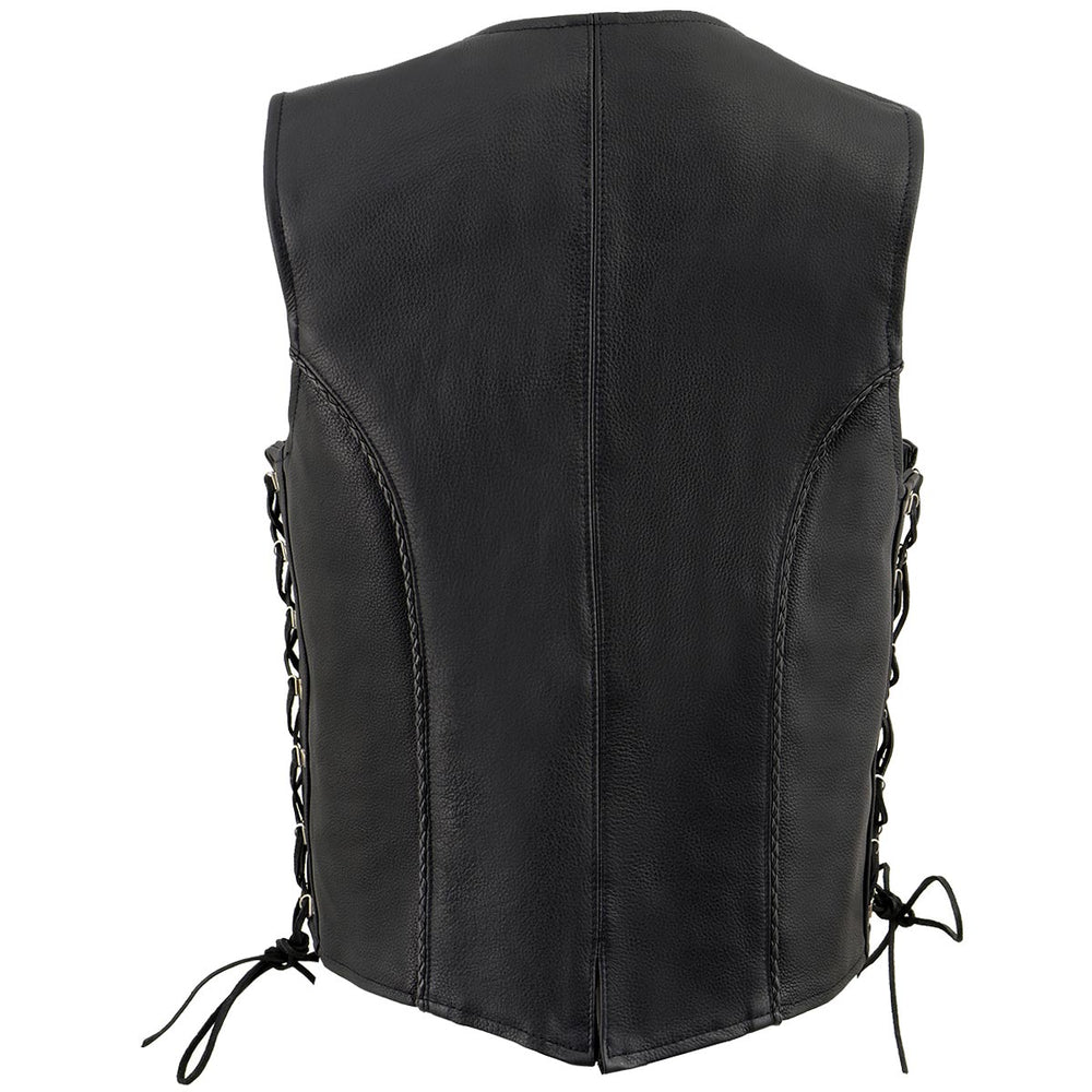 Milwaukee Leather ML2042 Women's Black Braided Premium Leather Motorcycle Rider Vest w/ Side Laces