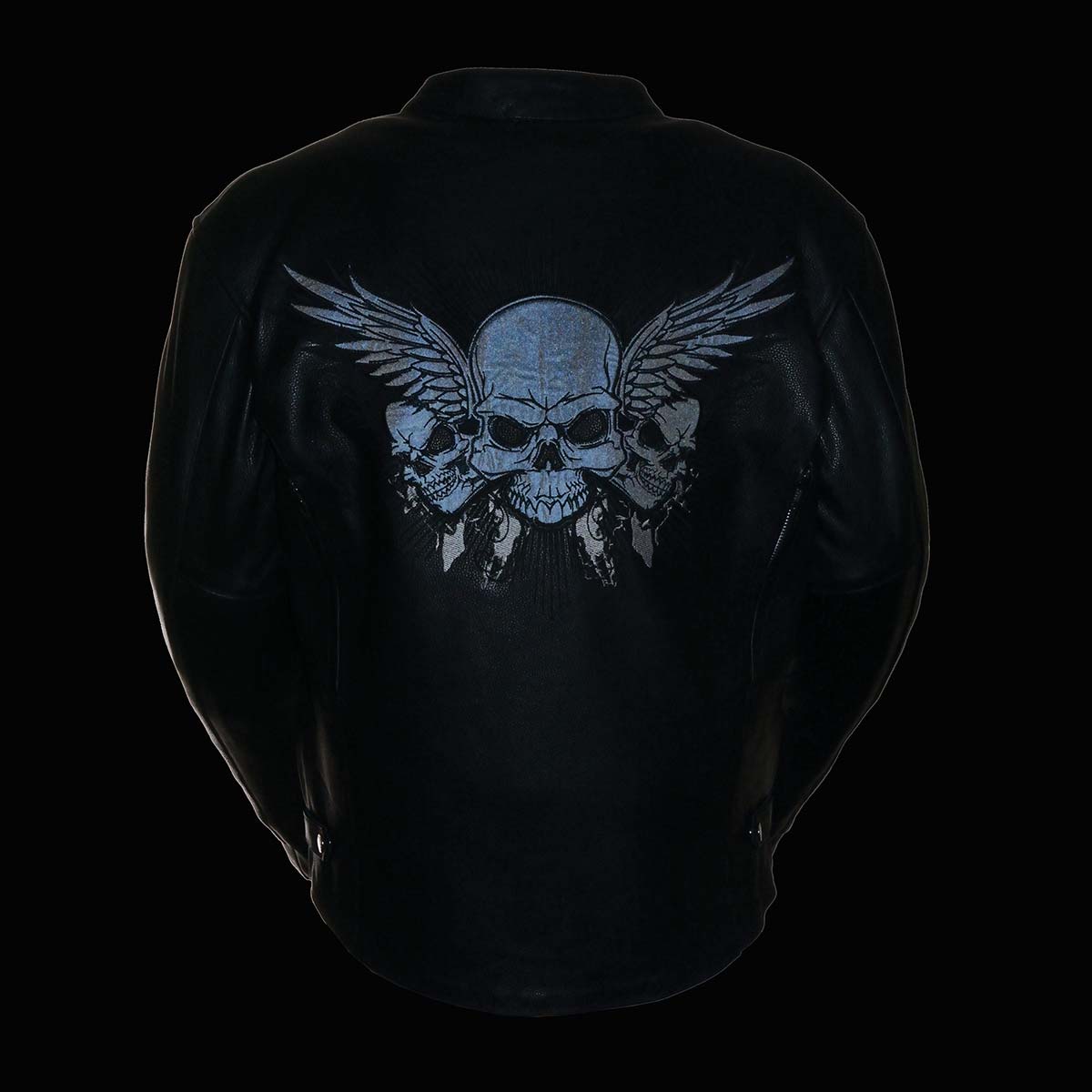 Milwaukee Leather ML2055 Men's Black Leather Scooter Jacket with Reflective Skull Design