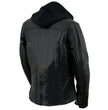 Milwaukee Leather ML2066 Women's 3/4 Black Leather Hoodie Jacket with Reflective Tribal Design