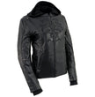 Milwaukee Leather ML2066 Women's 3/4 Black Leather Hoodie Jacket with Reflective Tribal Design